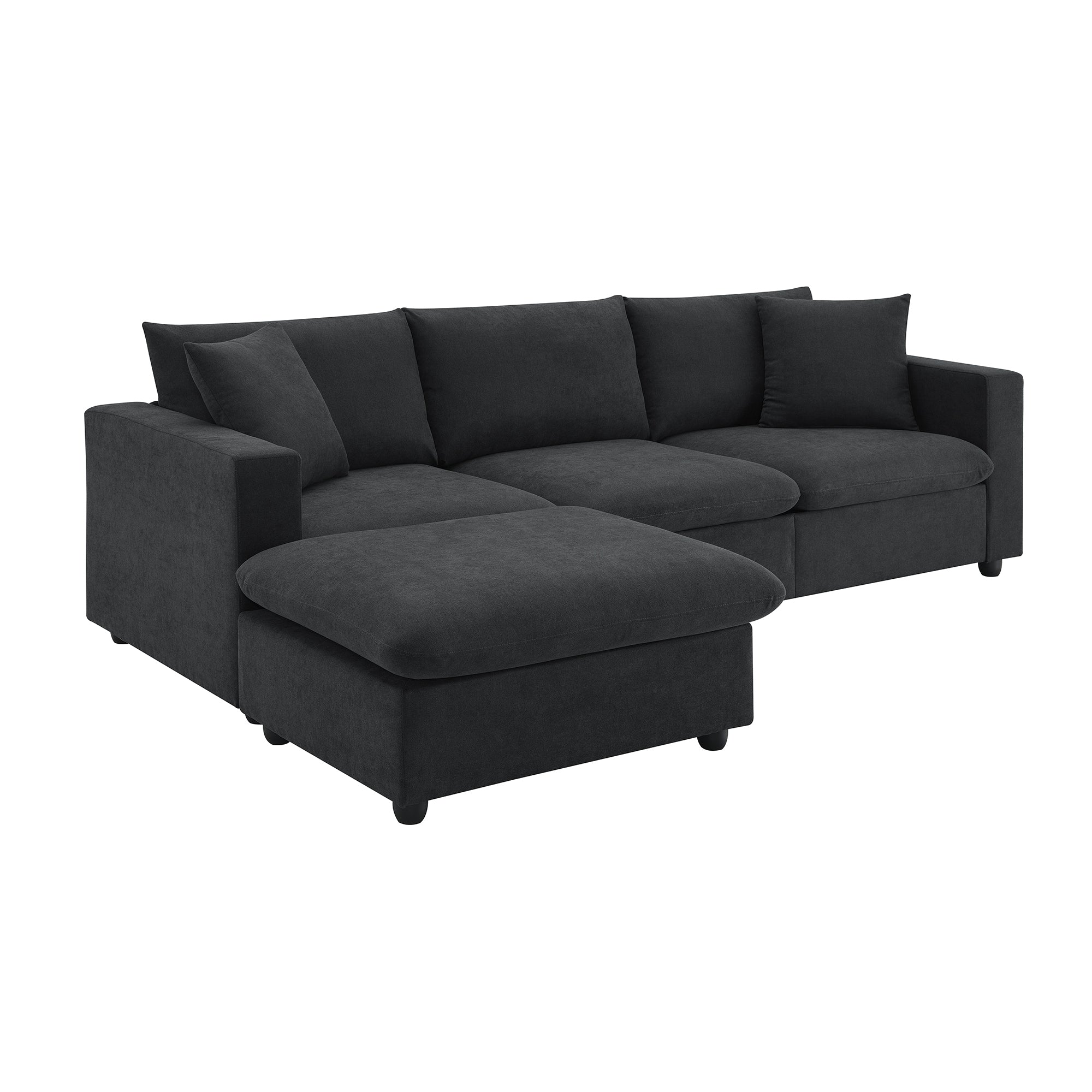 Walker Edison | Canapé d'angle moderne en chenille noire avec pouf