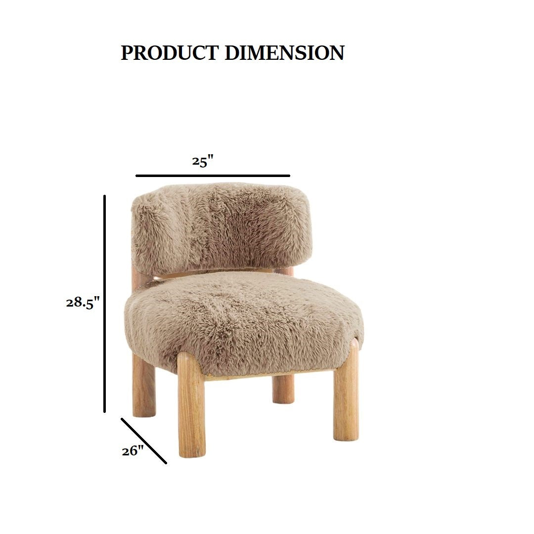 Fauteuil d'appoint contemporain en tissu peluche avec pieds en bois