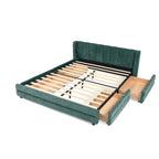 Cadre de lit rembourré en chenille, format queen, avec tiroirs 