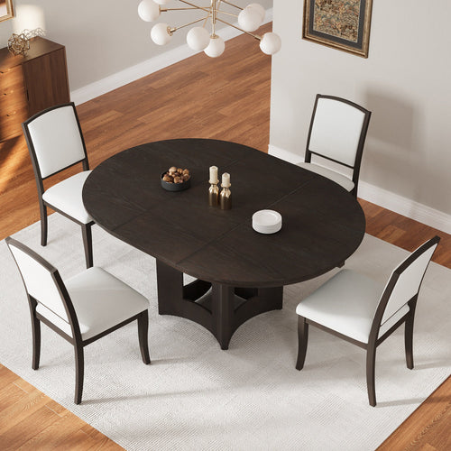 Ensemble table et chaises de salle à manger rondes extensibles, style classique moderne, pour 4 personnes