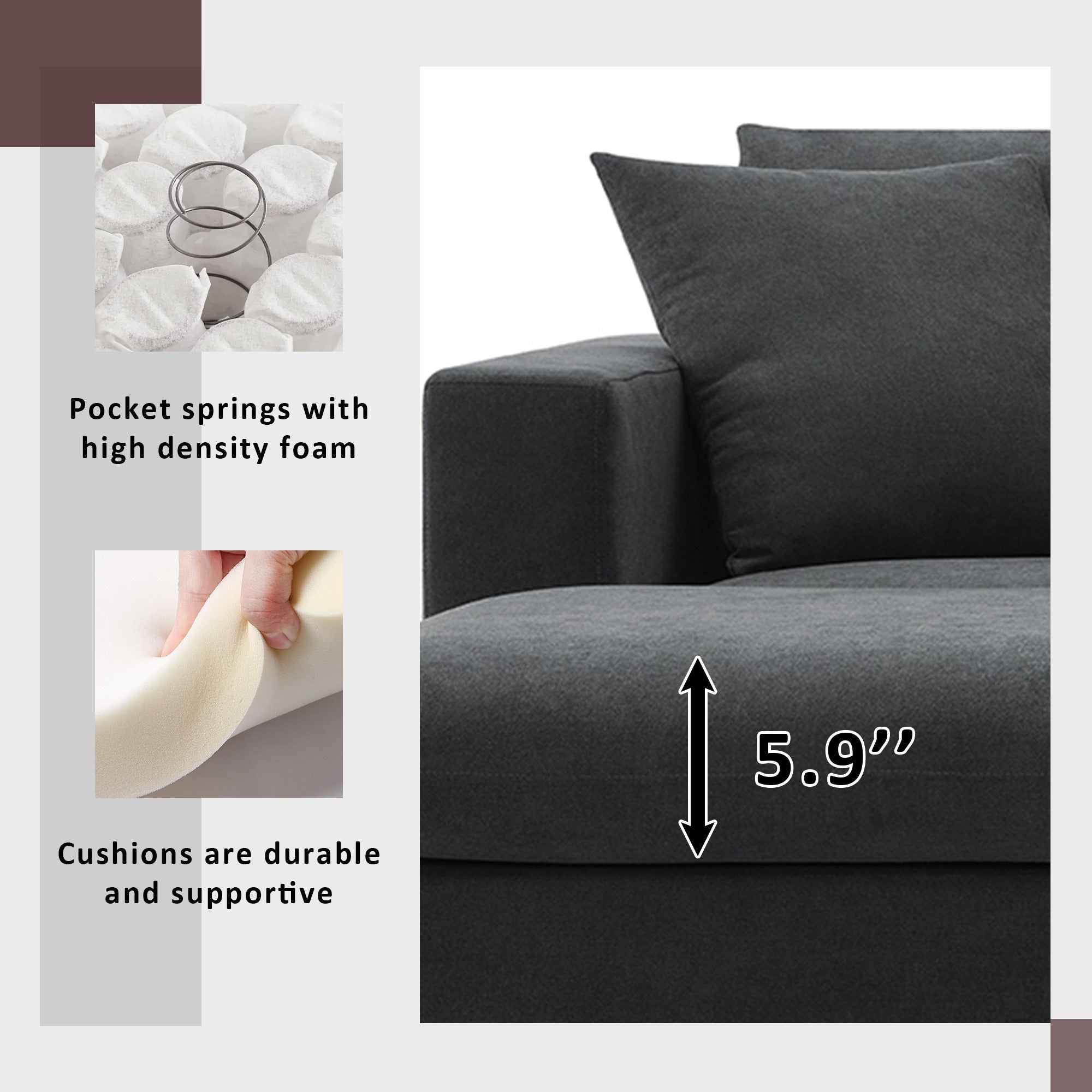 Walker Edison | Canapé d'angle moderne en chenille noire avec pouf