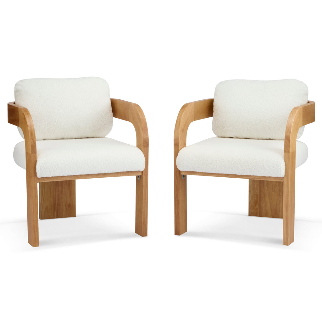 Lot de 2 chaises de salle à manger blanches bouclées avec dossier coussin et structure en bois massif