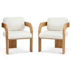 Lot de 2 chaises de salle à manger blanches bouclées avec dossier coussin et structure en bois massif