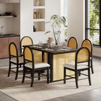 Ensemble de table et chaises de style campagnard en rotin bohème 7 pièces pour 6 personnes