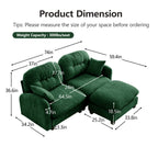 Canapé d'angle deux places en chenille capitonnée avec pouf 