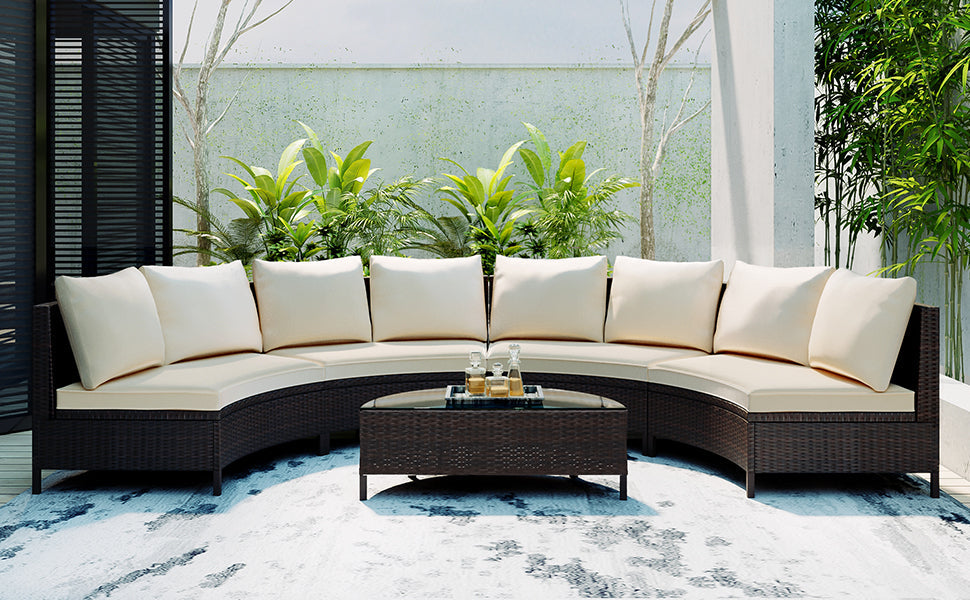 Walker Edison | Ensemble de canapés 5 pièces en résine tressée moderne résistante aux intempéries