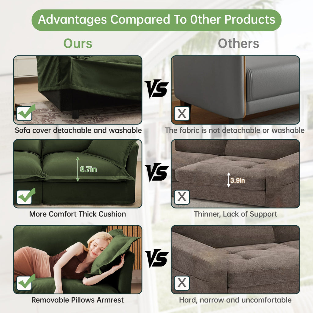 Walker Edison | Canapé deux places large et profond avec housse amovible et 2 poufs 