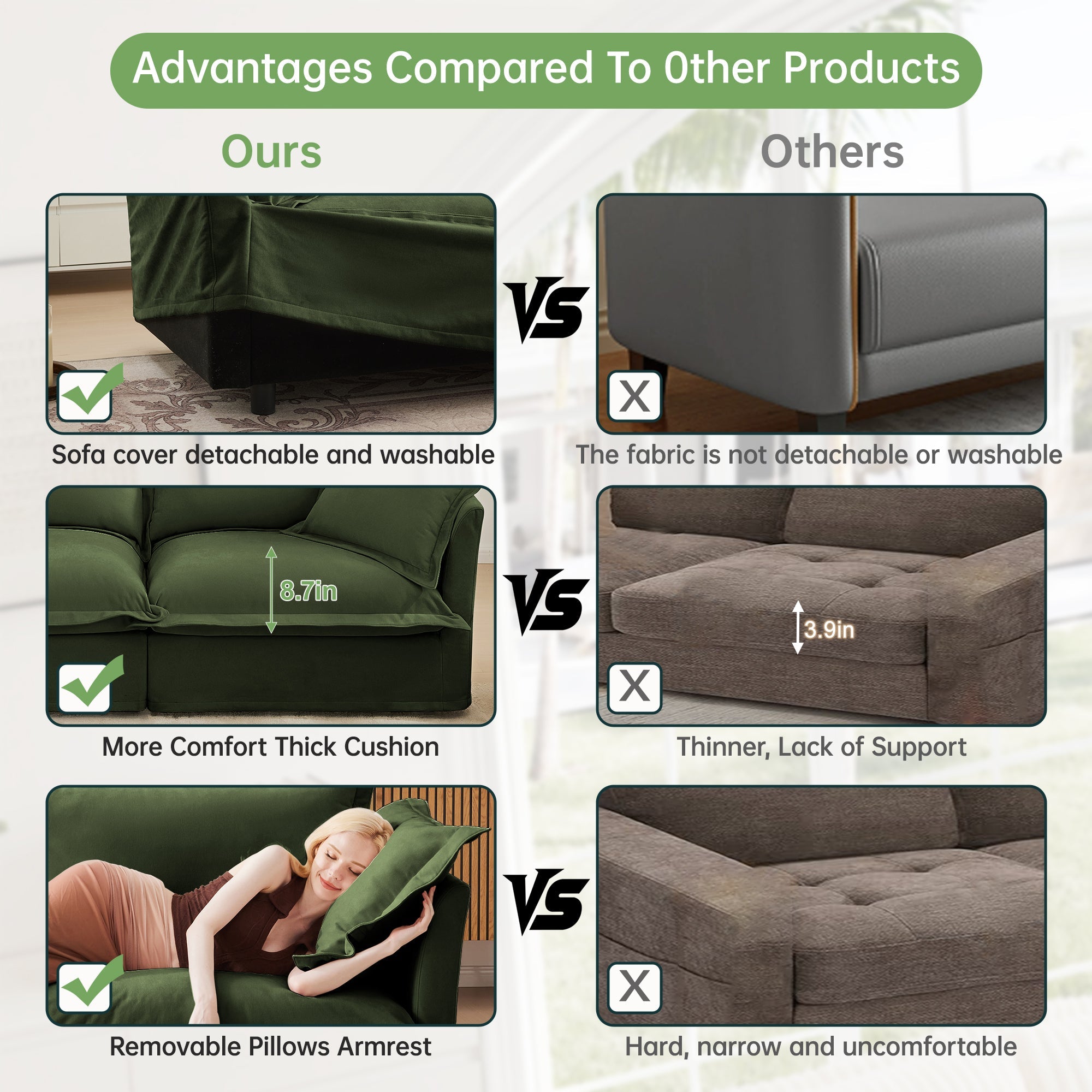 Walker Edison | Canapé deux places large et profond avec housse amovible et 2 poufs 