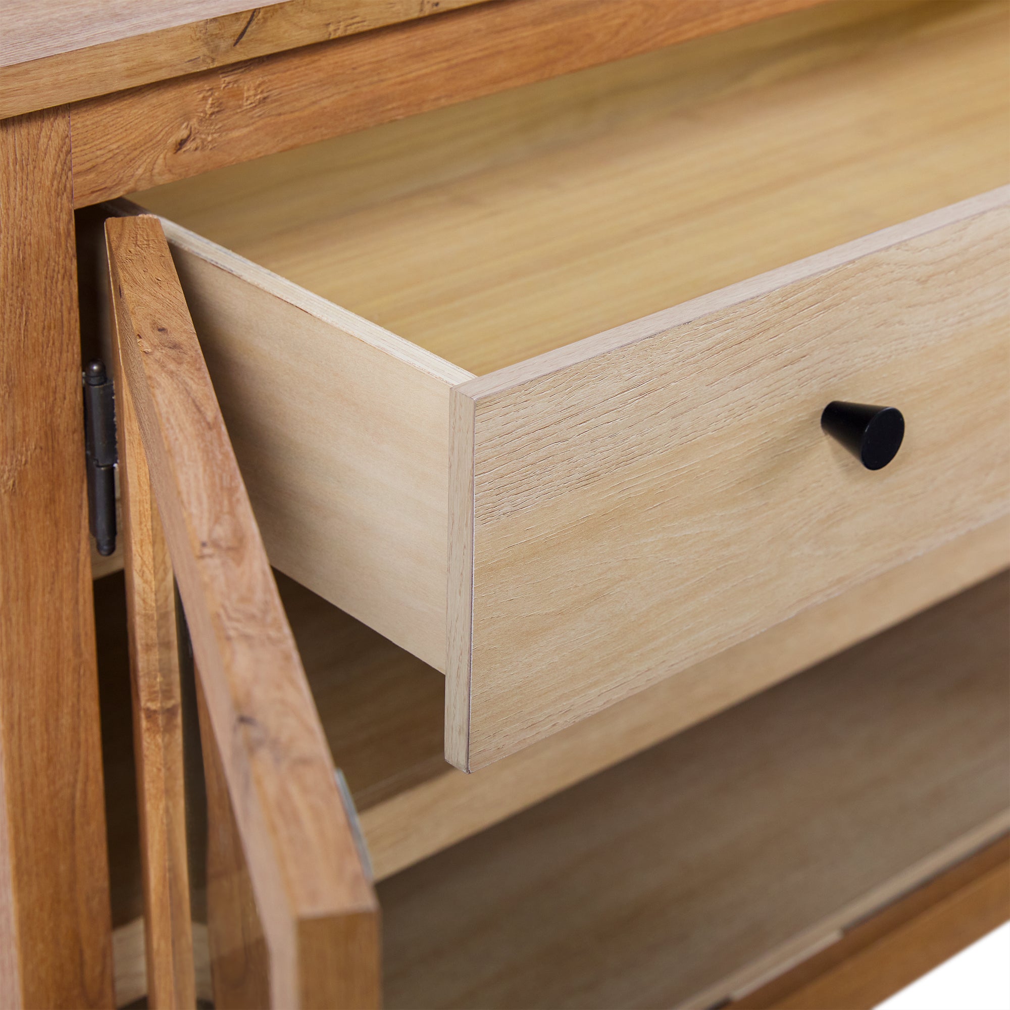 Buffet/meuble TV Harlow traditionnel à porte vitrée, montage facile