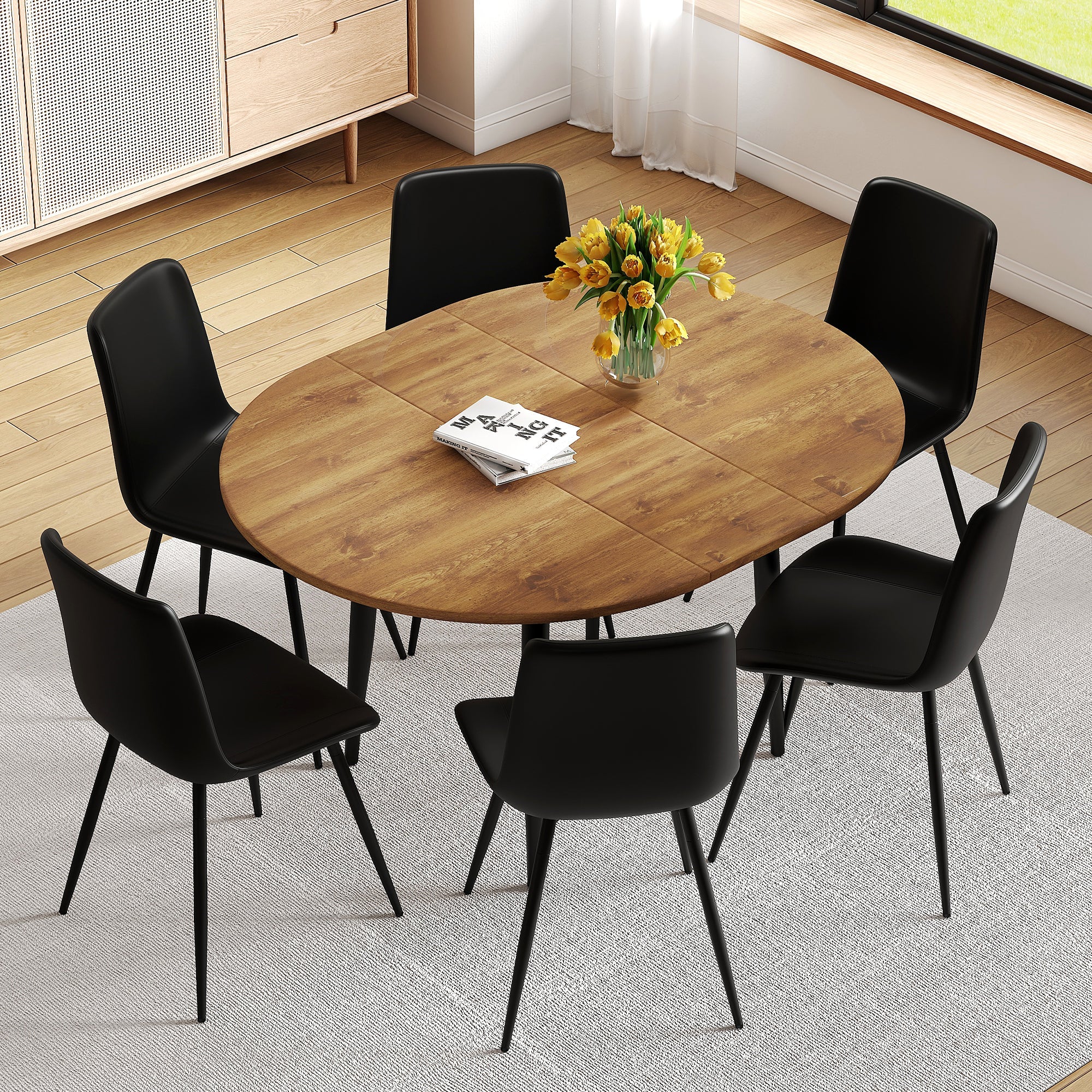 Ensemble table et chaises extensibles modernes pour 6 personnes avec chaises en PU