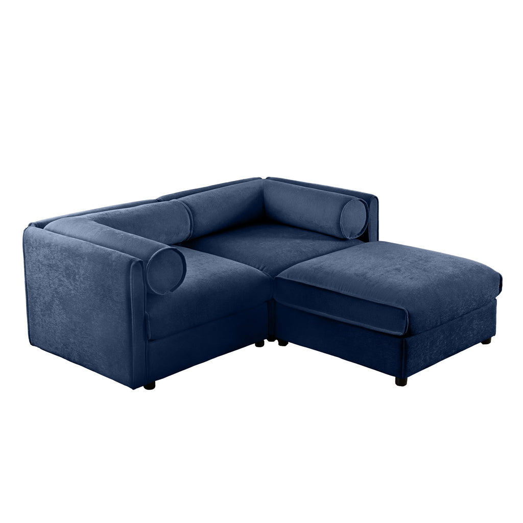 Walker Edison | Canapé deux places élégant en chenille bleue avec pouf de rangement