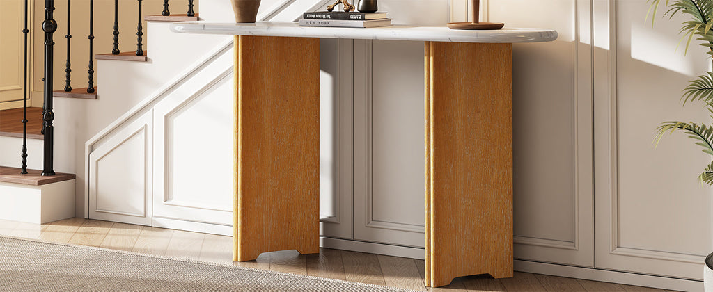 Console d'entrée ovale Walker Edison avec plateau en faux marbre 