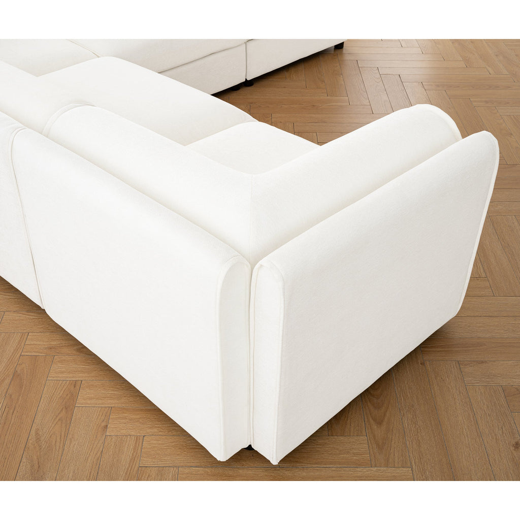 Walker Edison | Canapé d'angle contemporain en chenille blanche avec rangement et pouf