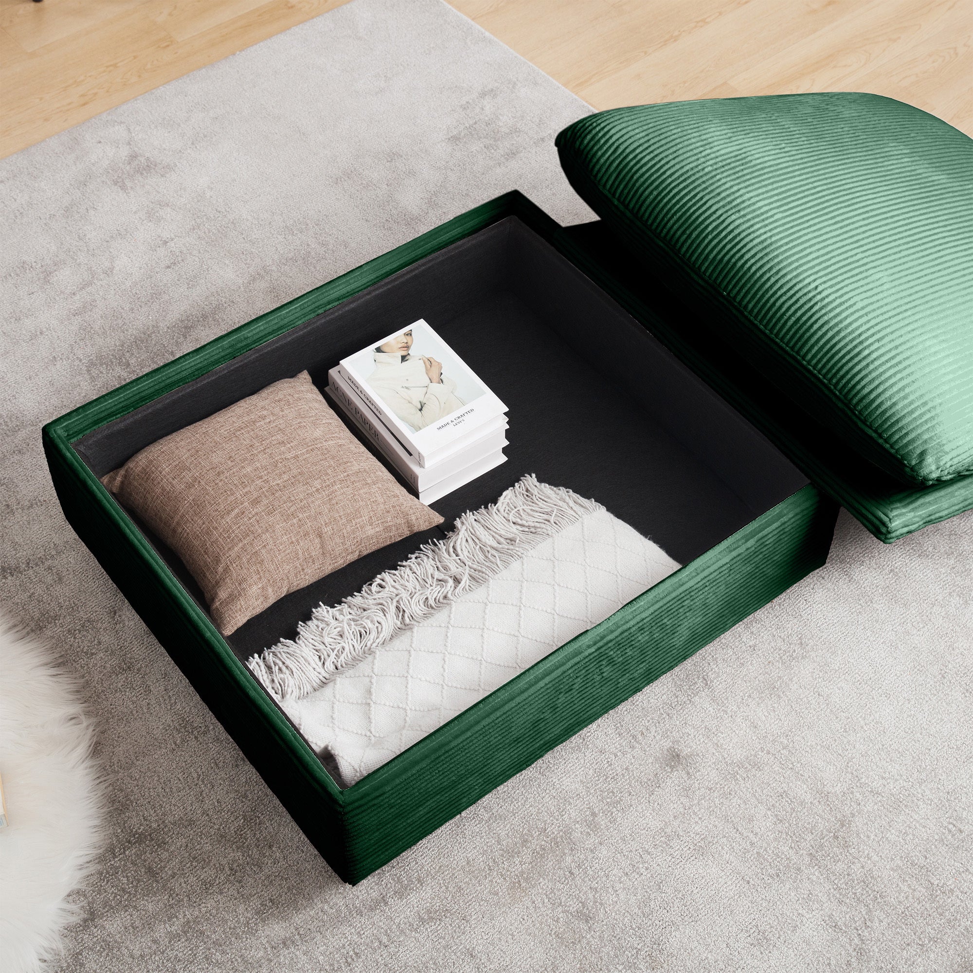 Walker Edison | Canapé d'angle en velours côtelé avec pouf de rangement 