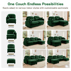 Canapé d'angle deux places en chenille capitonnée avec pouf 