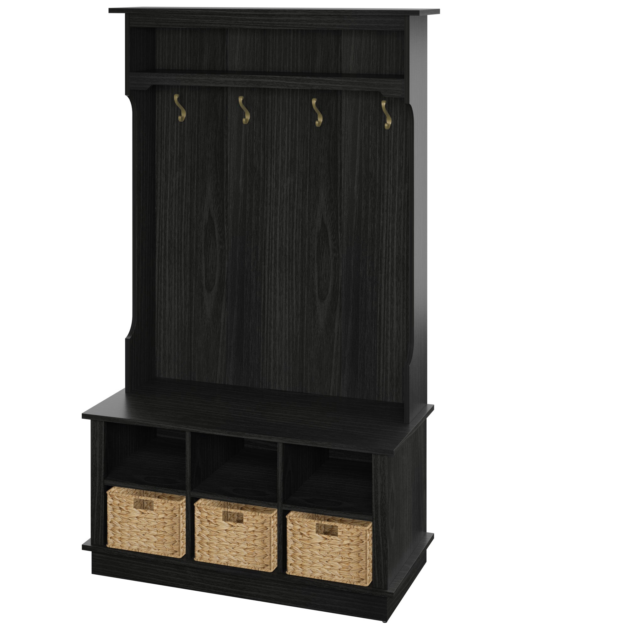 Porte-manteau d'entrée avec paniers et rangements ouverts