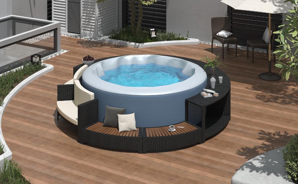 Walker Edison | Ensemble de canapé de patio en rotin avec structure de spa et espaces de rangement