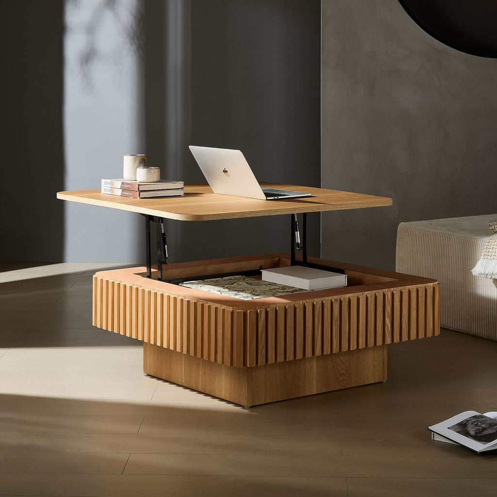 Walker Edison | Table basse et bureau modernes à plateau relevable cannelé 