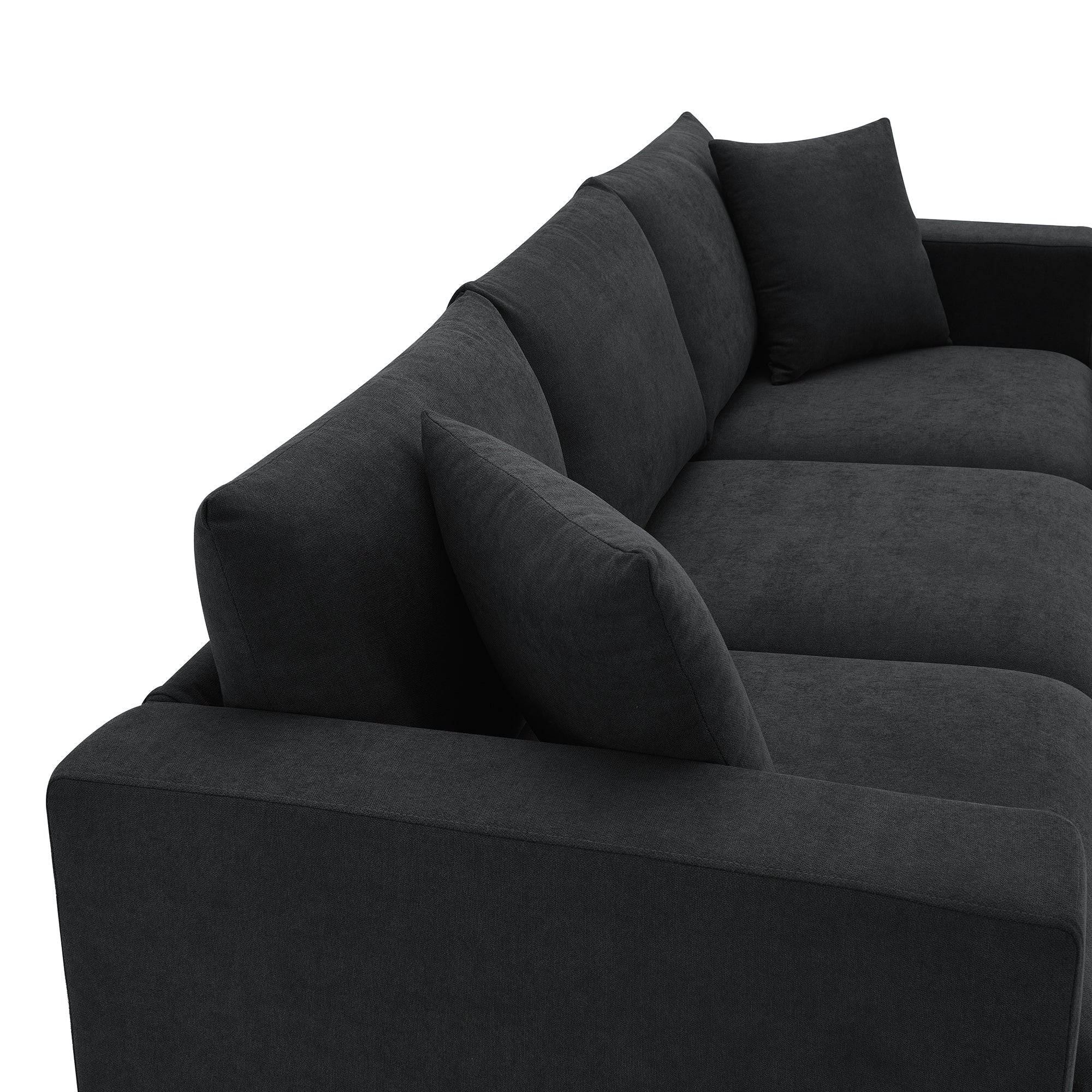 Walker Edison | Canapé d'angle moderne en chenille noire avec pouf