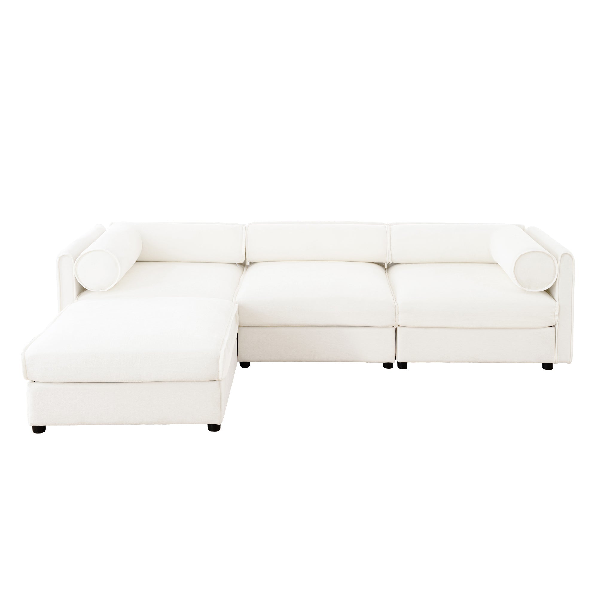 Walker Edison | Canapé d'angle contemporain en chenille blanche avec rangement et pouf