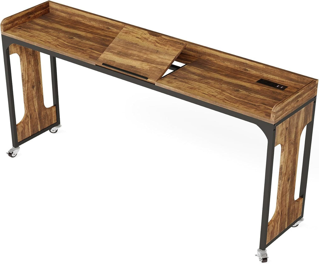 Walker Edison | Table de bureau à roulettes réglable en hauteur pour lit Queen Size 