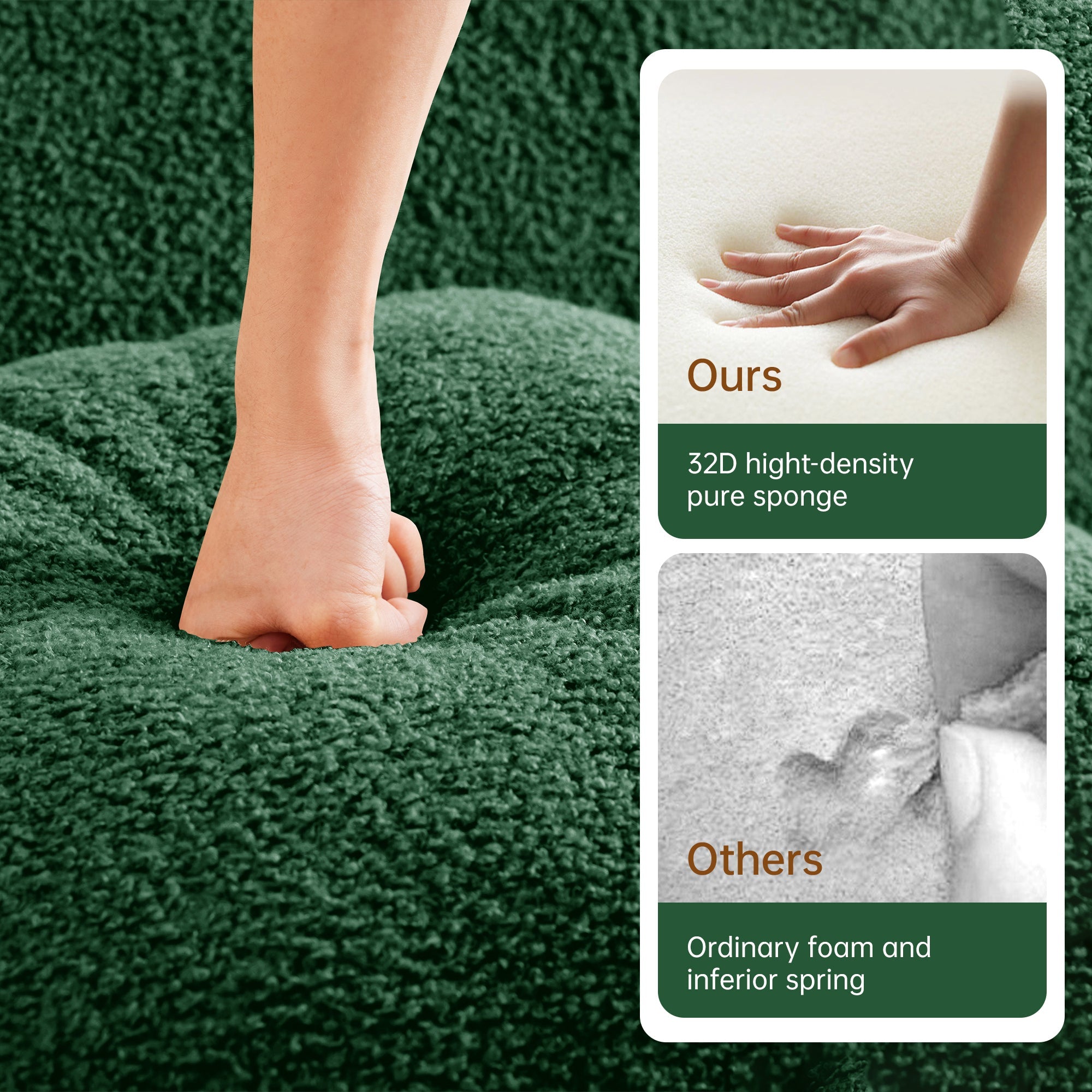 Canapé deux places Teddy en forme de L au design ergonomique incurvé 