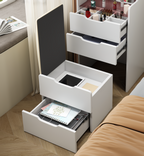 Walker Edison | Ensemble coiffeuse 3 en 1 blanc avec miroir rabattable et rangement