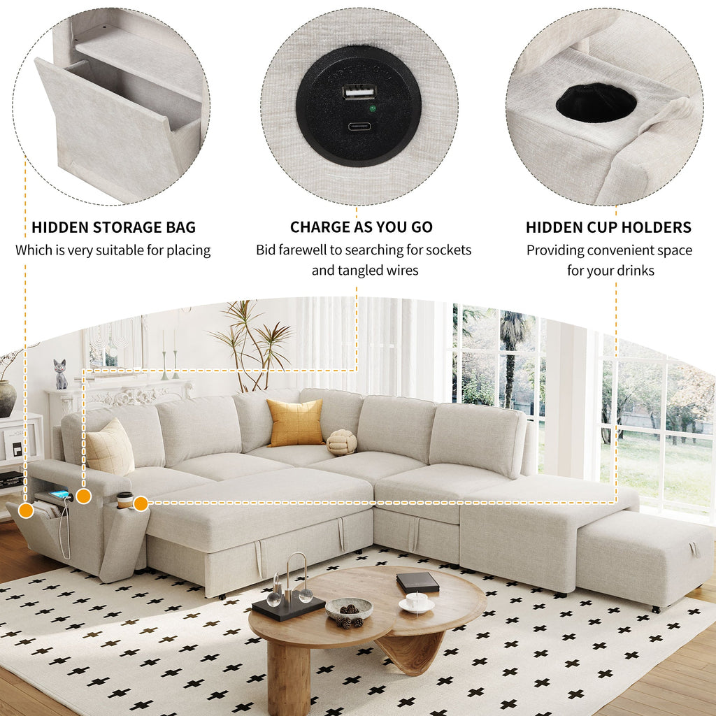 Walker Edison | Canapé d'angle modulaire en forme de L avec rangement et ports USB 