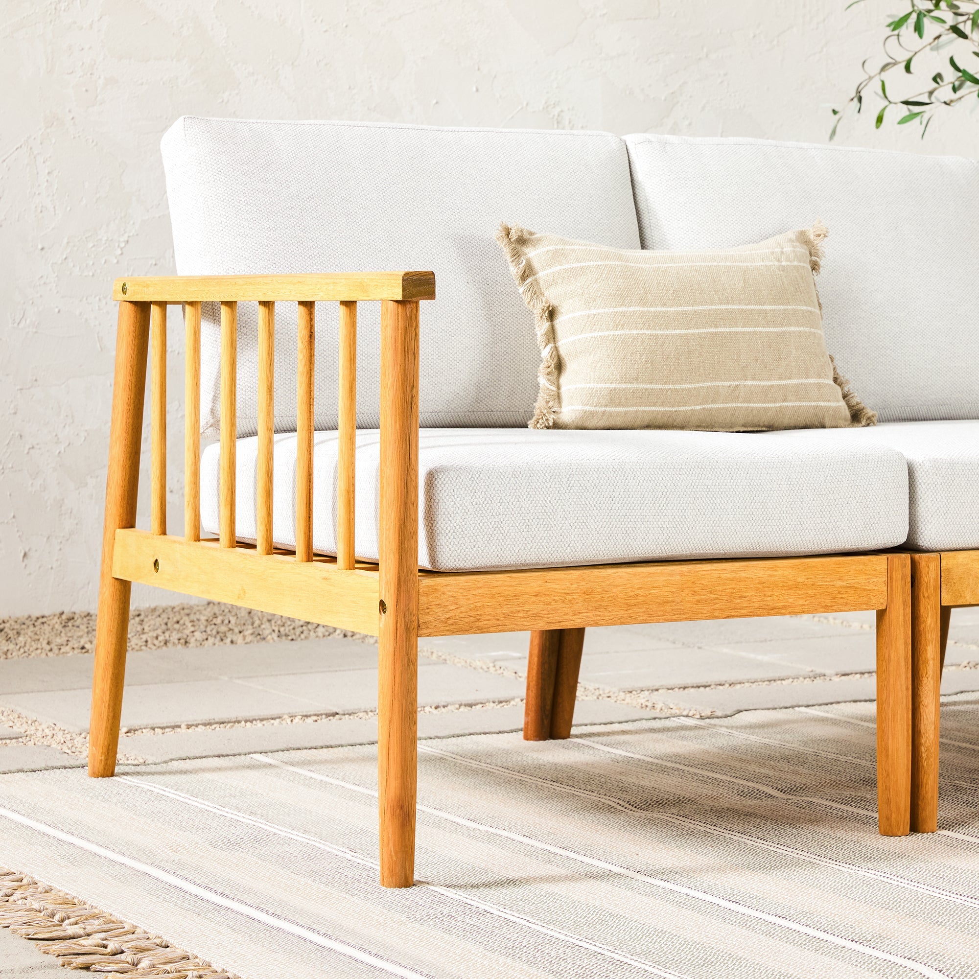 Ensemble de canapé d'angle d'extérieur moderne en bois massif, composé de 3 pièces et de fuseaux.