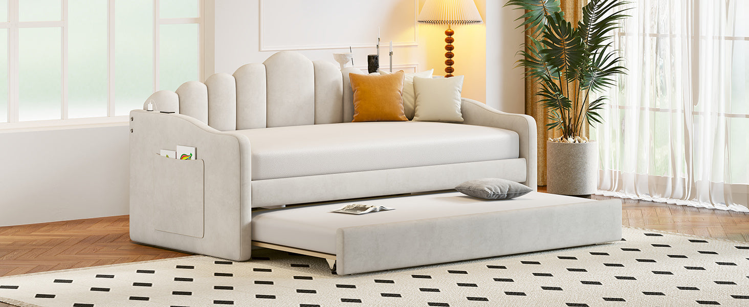 Walker Edison | Canapé-lit simple en velours avec lit gigogne et ports de chargement USB 