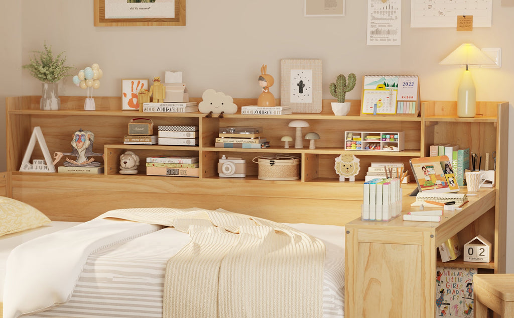 Walker Edison | Lit de jour multifonctionnel en bois, format standard, avec étagères de rangement 