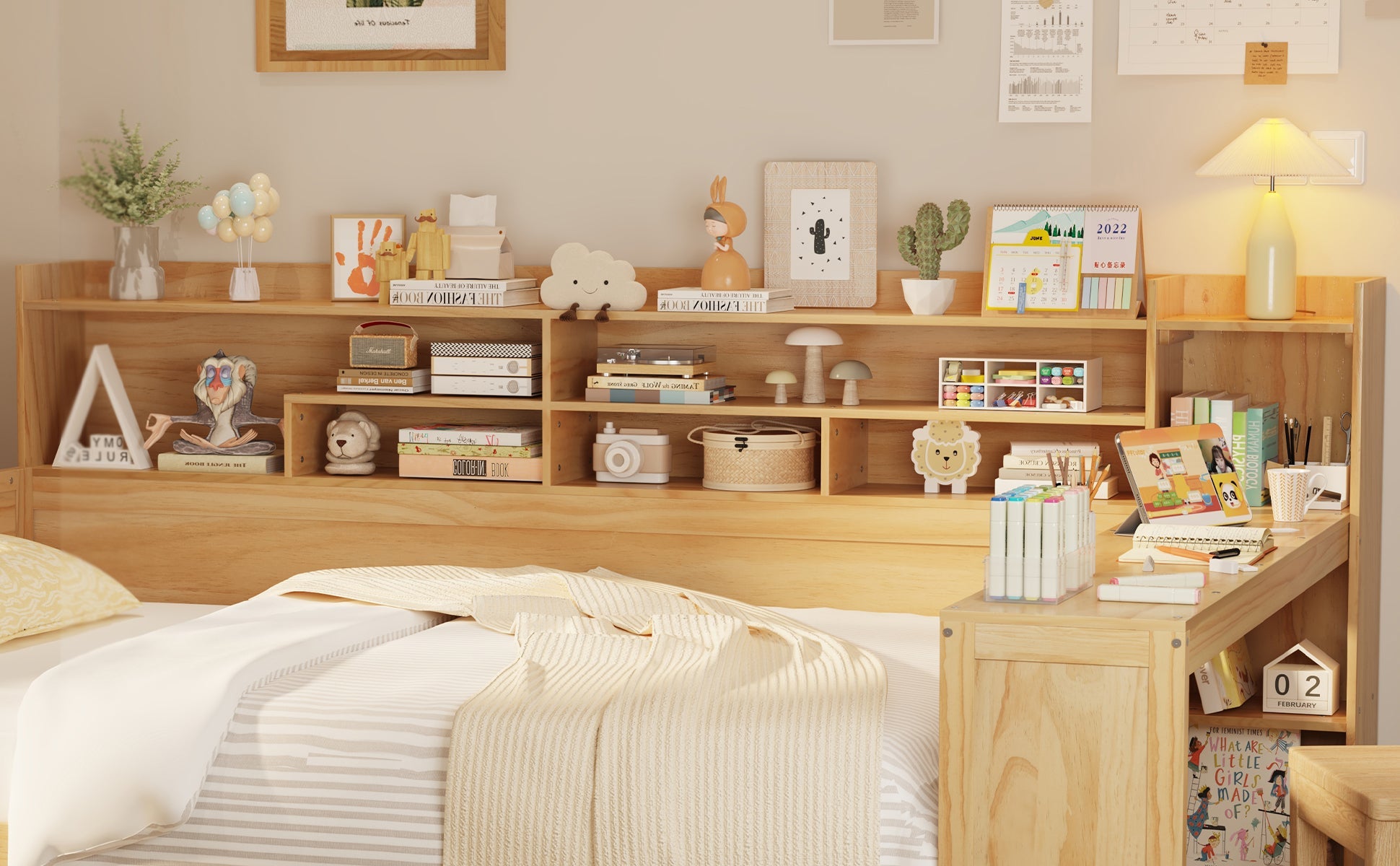 Walker Edison | Lit de jour multifonctionnel en bois, format standard, avec étagères de rangement 