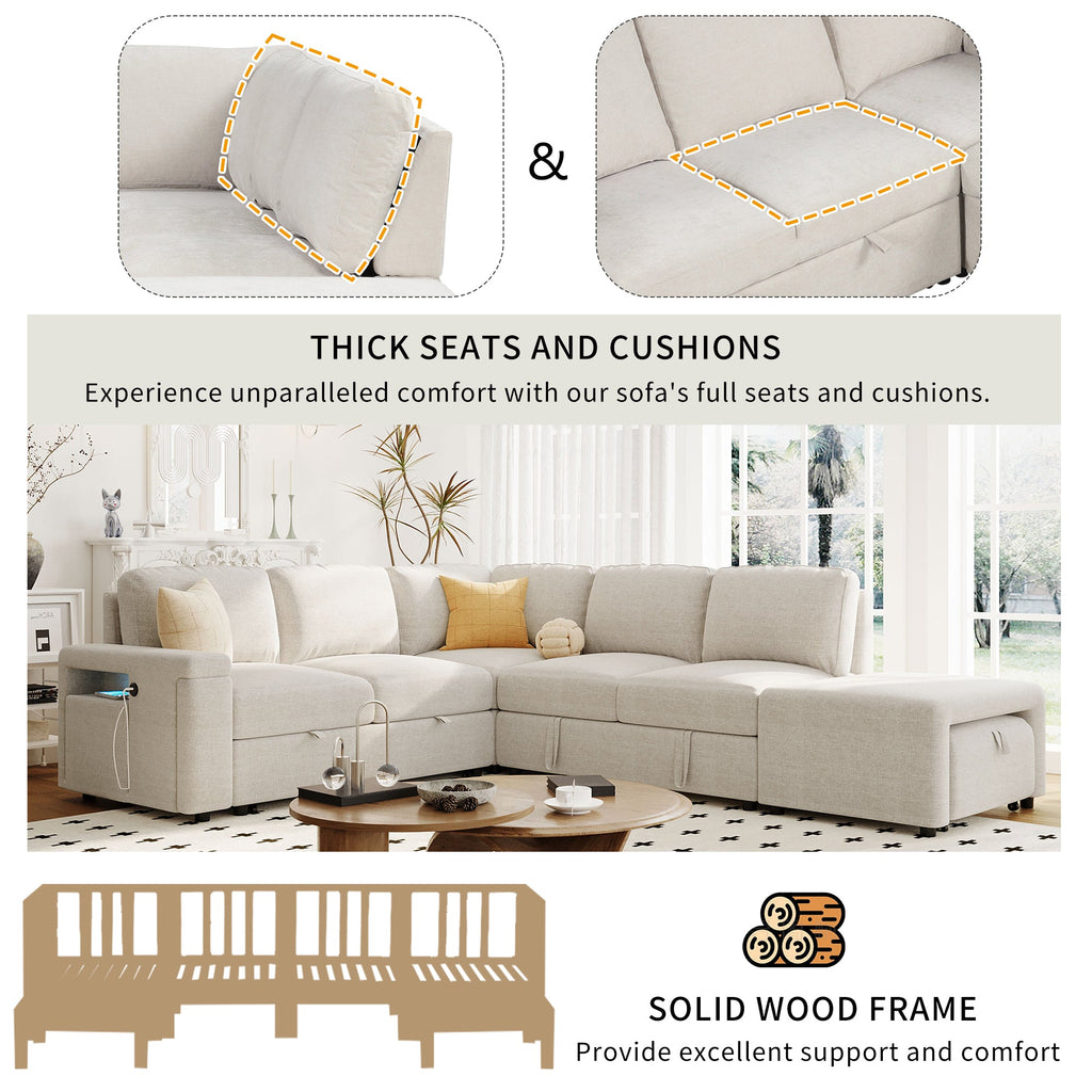 Walker Edison | Canapé d'angle modulaire en forme de L avec rangement et ports USB 