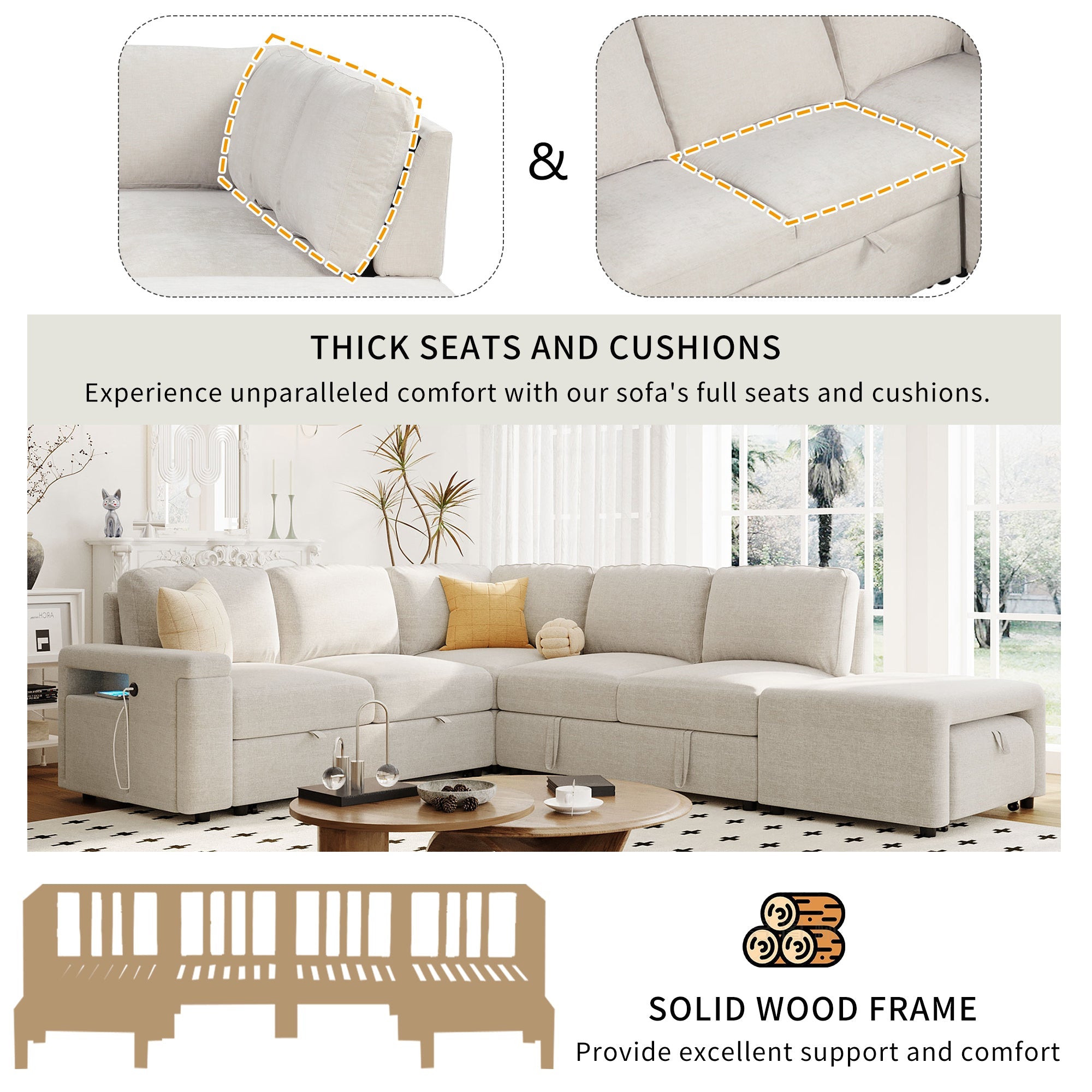 Walker Edison | Canapé d'angle modulaire en forme de L avec rangement et ports USB 