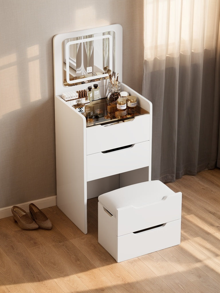 Walker Edison | Ensemble coiffeuse 3 en 1 blanc avec miroir rabattable et rangement