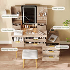 Coiffeuse moderne cannelée avec miroir LED et tabouret