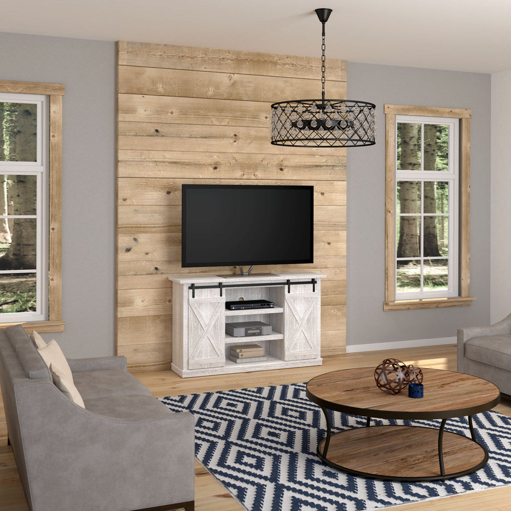 Portes coulissantes de style grange, meuble TV en peuplier de 137 cm, console multimédia