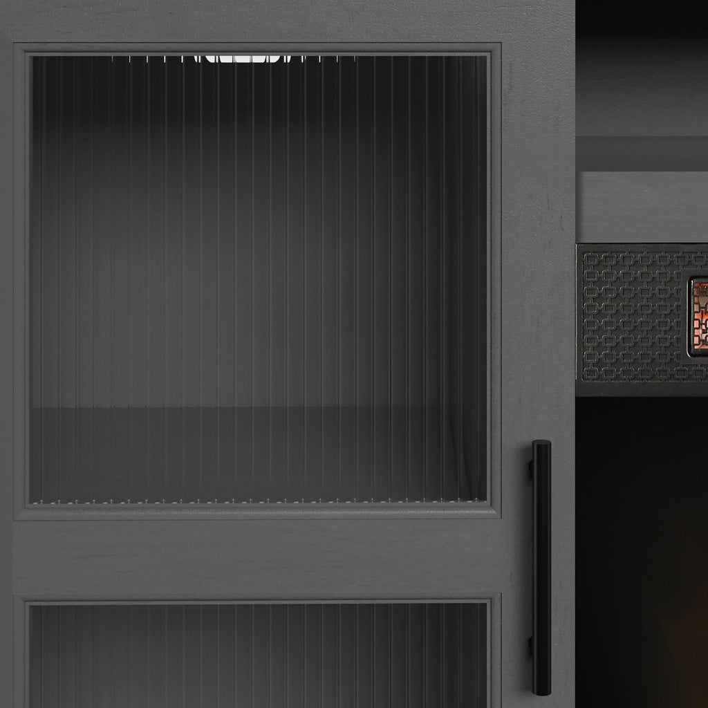 Duraflame ? Meuble TV avec cheminée électrique et porte en verre cannelé