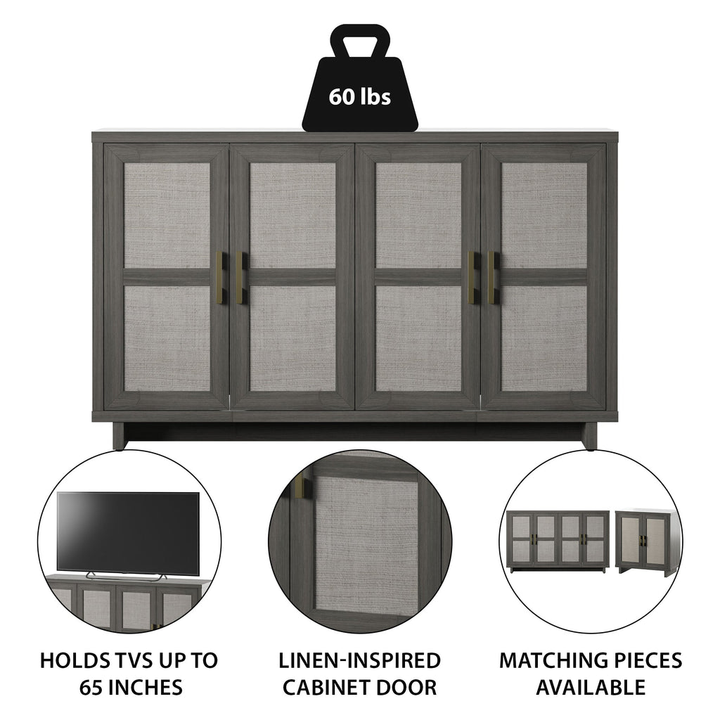 Buffet/lambris de style bohème côtier en lin avec étagères de rangement