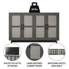 Buffet/lambris de style bohème côtier en lin avec étagères de rangement