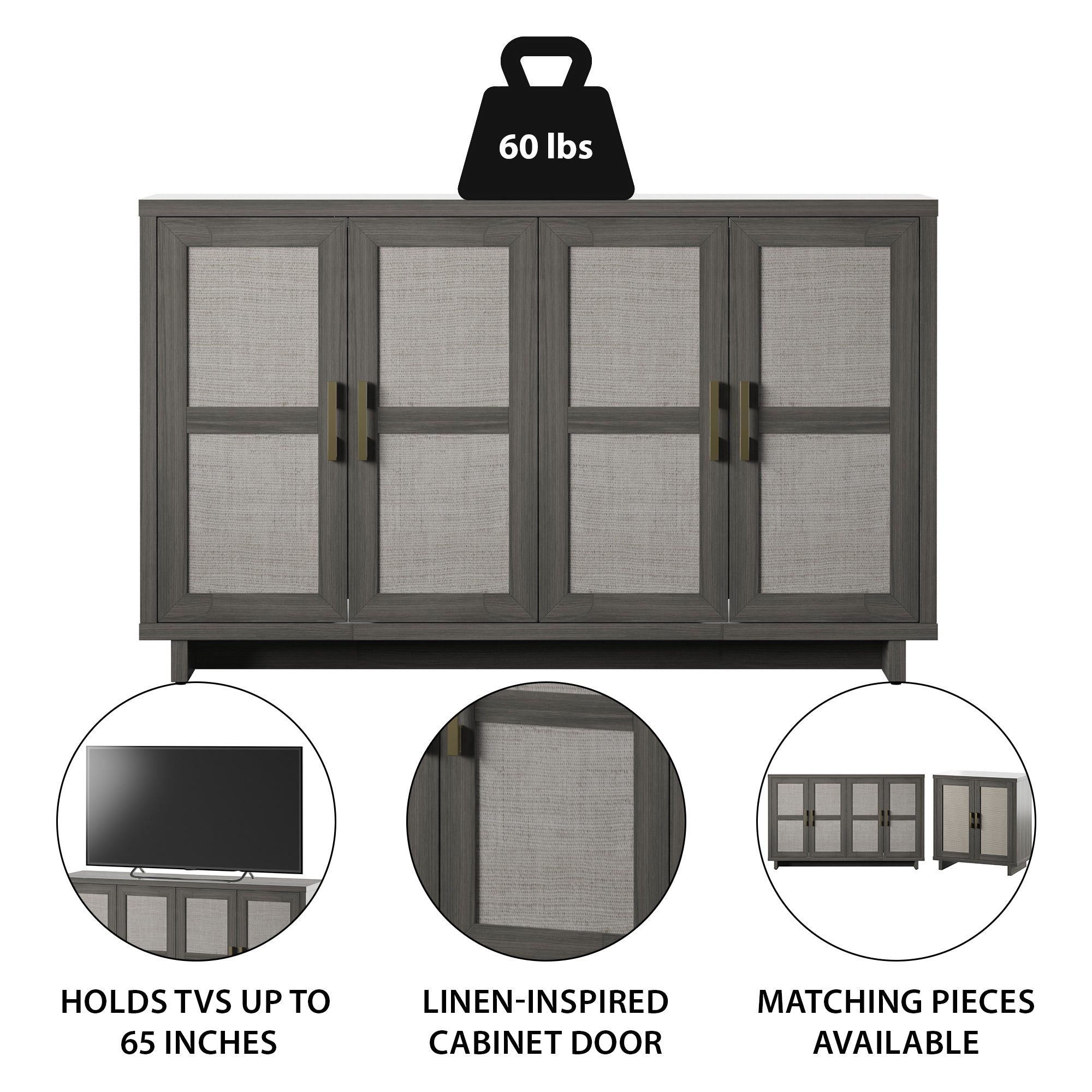 Buffet/lambris de style bohème côtier en lin avec étagères de rangement