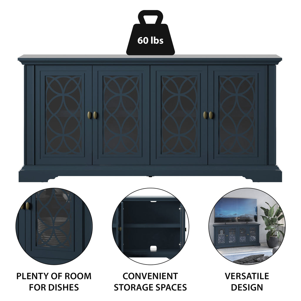 Meuble TV avec portes en verre trempé au design classique 