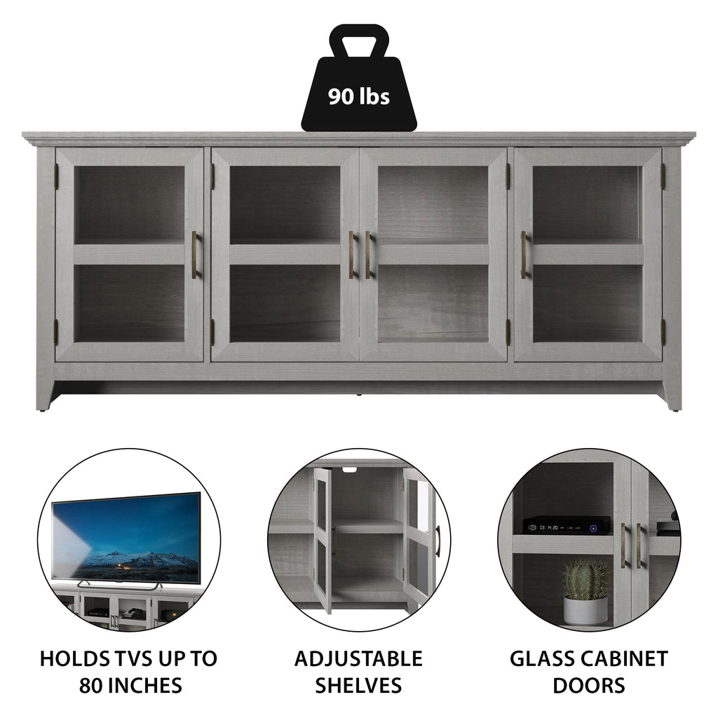 Meuble TV 72" avec portes en verre trempé