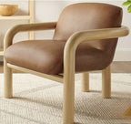Fauteuil d'appoint moderne en similicuir avec structure en bois courbée et revêtement en bois courbé