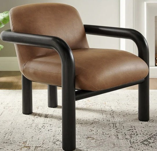 Fauteuil d'appoint moderne en similicuir avec structure en bois courbée et revêtement en bois courbé