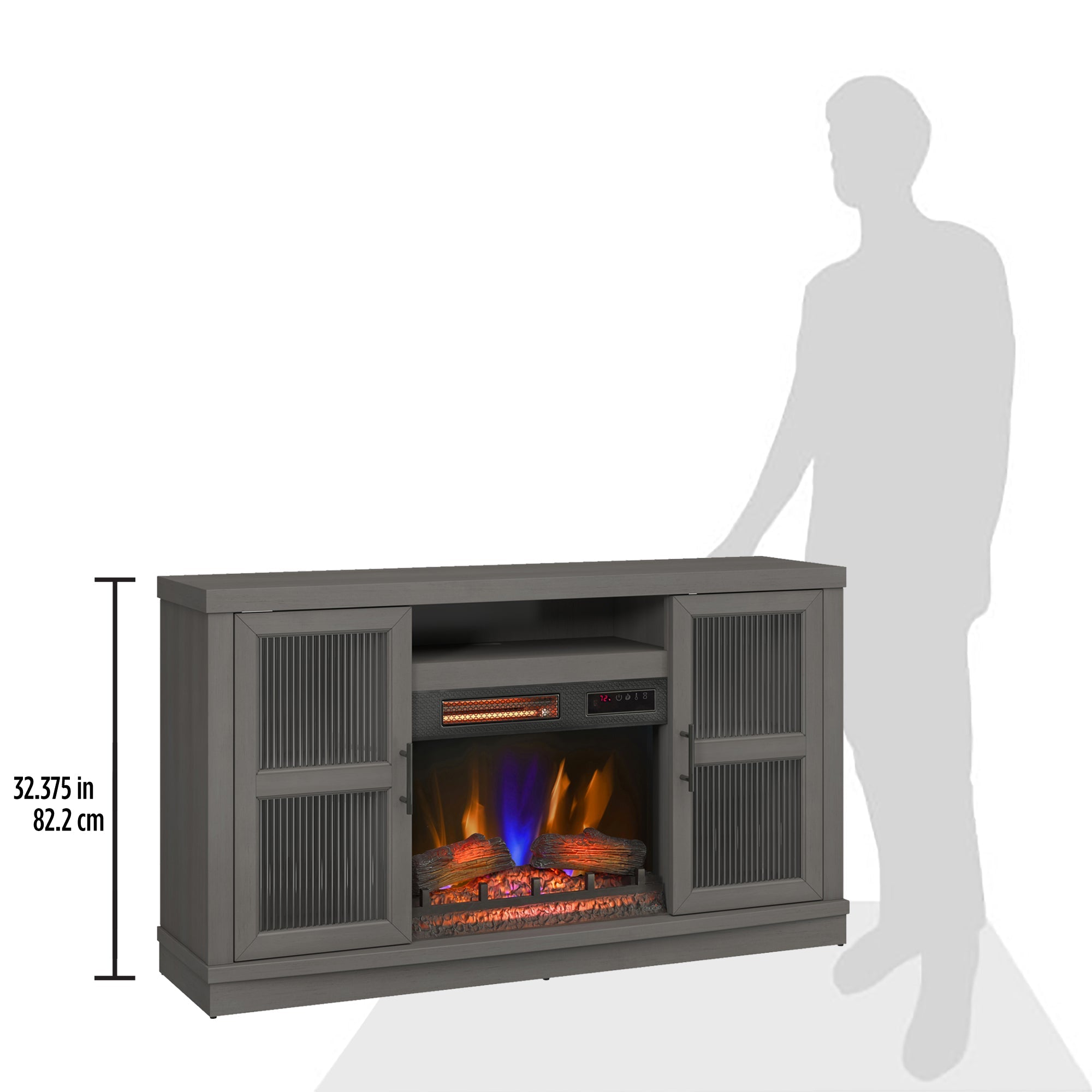 Duraflame ? Meuble TV avec cheminée électrique et porte en verre cannelé