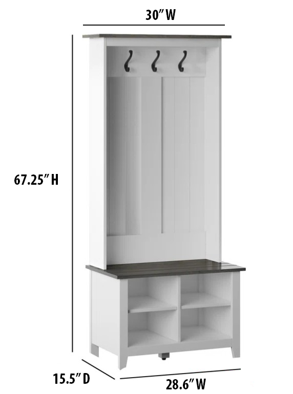 Porte-manteau d'entrée bicolore style ferme avec banc de rangement