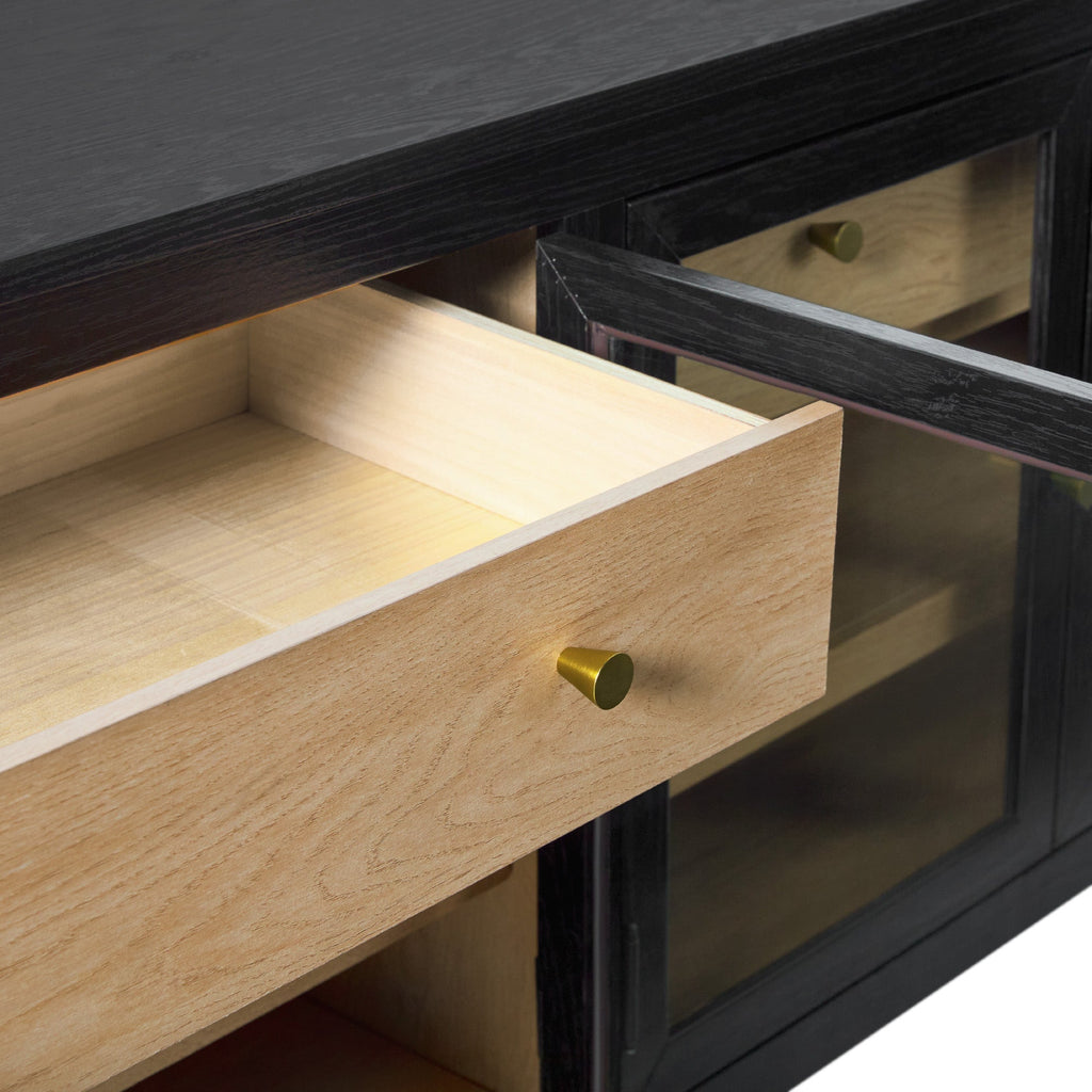 Buffet/meuble TV Harlow traditionnel à porte vitrée, montage facile