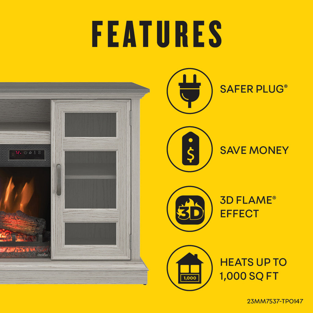 Duraflame ? Meuble TV avec cheminée électrique bicolore en chêne et flammes 3D